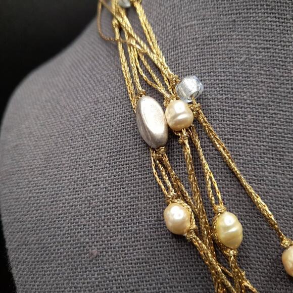 Coldwater Creek Faux Pearl Gold Chain Necklace, Five Double Strands, 19 Inches - Picture 4 of 12